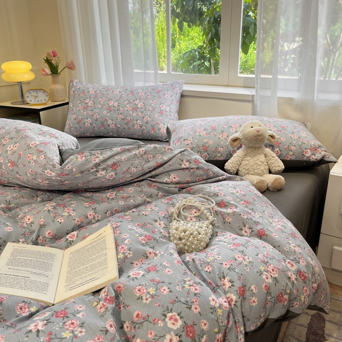 91家纺网 家纺一手货源 找家纺 王朝国际 2026爆款皱皱双层纱四件套繁花