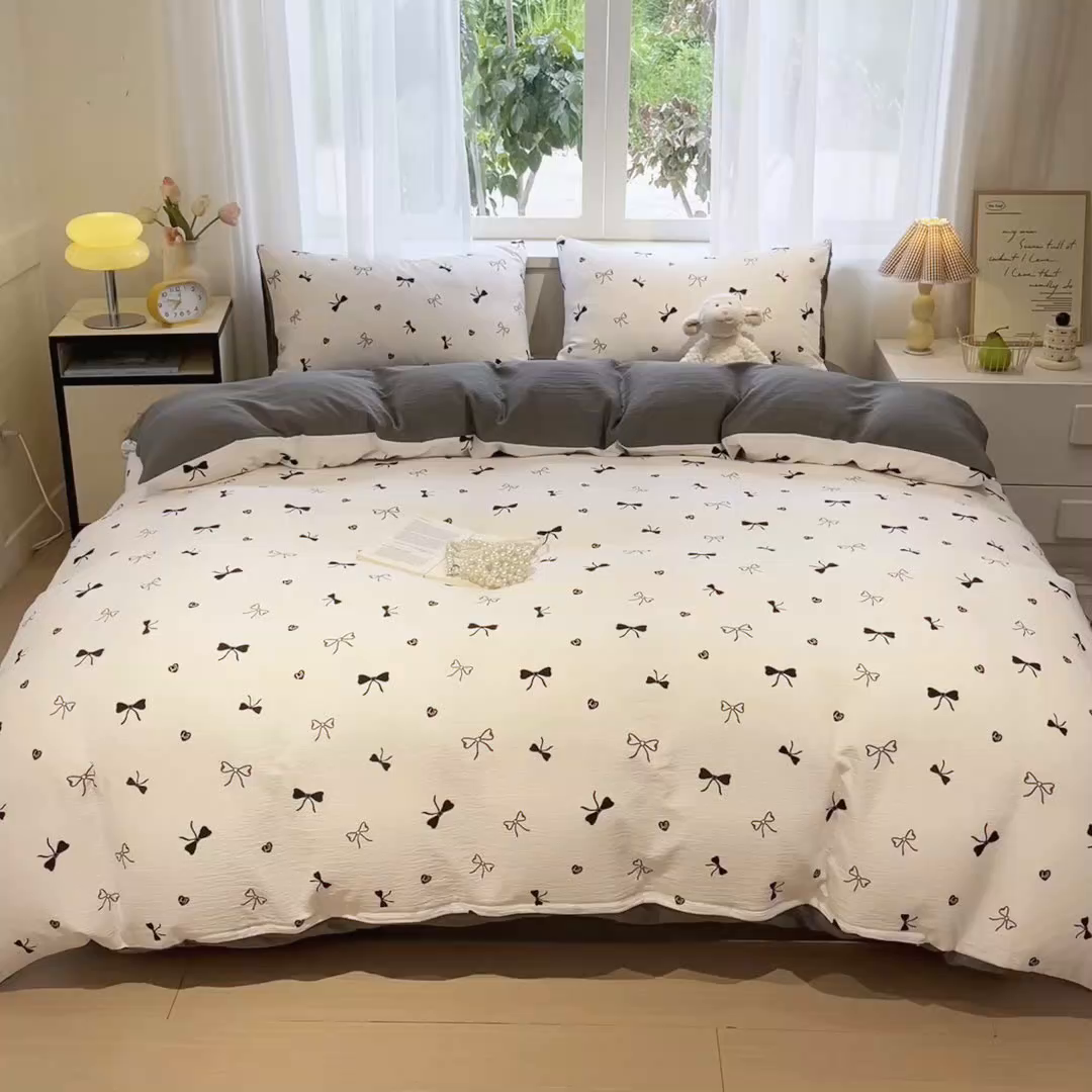 91家纺网 家纺一手货源 找家纺 王朝国际 2026爆款皱皱双层纱四件套告白