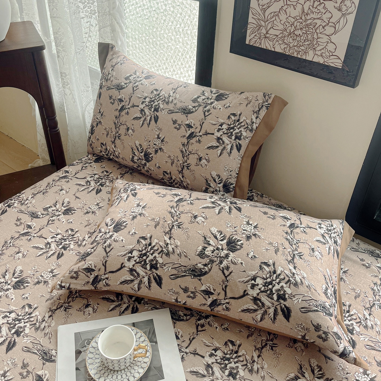 91家纺网 家纺一手货源 找家纺 慕梵家居2025新款100%全棉磨毛包边单床单 甜梦茶语