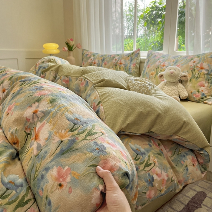 王朝国际 2026爆款皱皱双层纱四件套花精灵