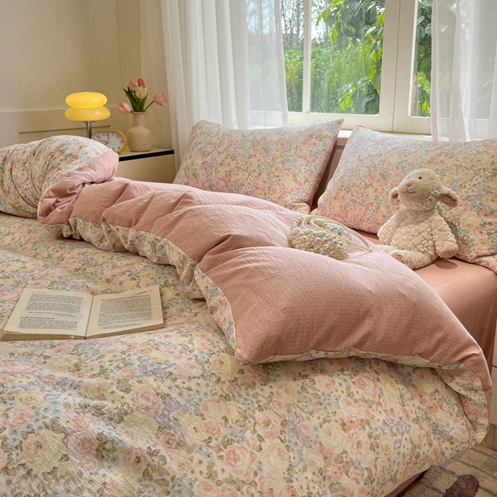 91家纺网 家纺一手货源 找家纺 王朝国际 2026爆款皱皱双层纱四件套花仙子