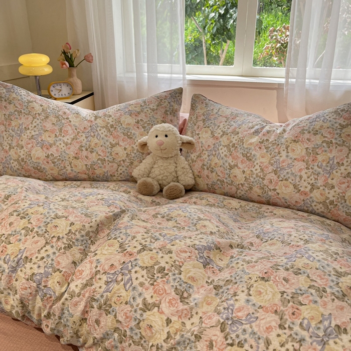 91家纺网 家纺一手货源 找家纺 王朝国际 2026爆款皱皱双层纱四件套花仙子