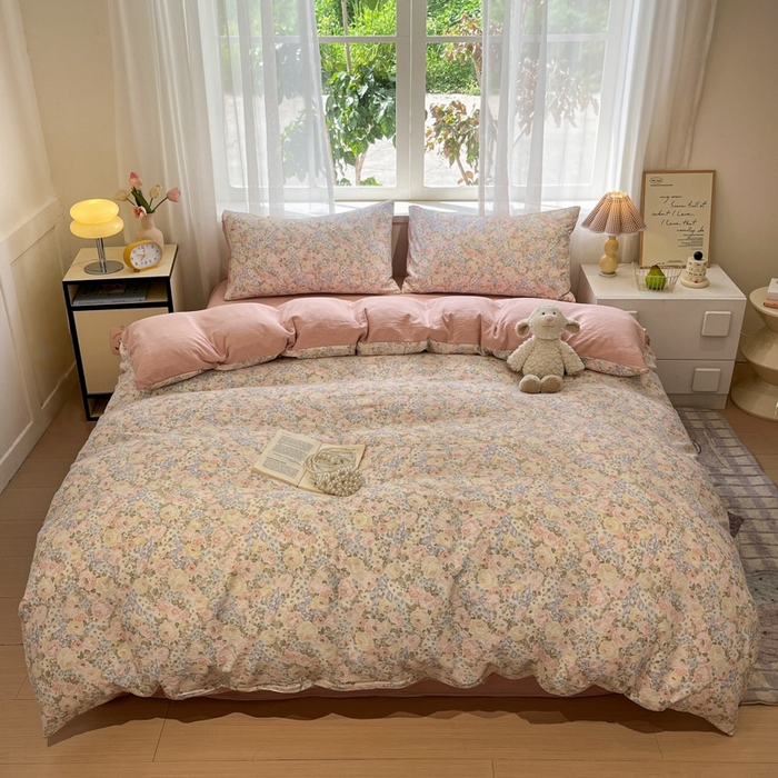 91家纺网 家纺一手货源 找家纺 王朝国际 2026爆款皱皱双层纱四件套花仙子