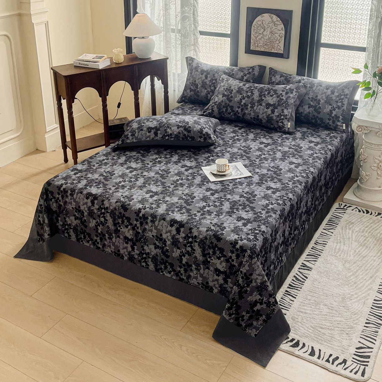 91家纺网 家纺一手货源 找家纺 慕梵家居2025新款100%全棉磨毛包边单床单 繁花藤叙