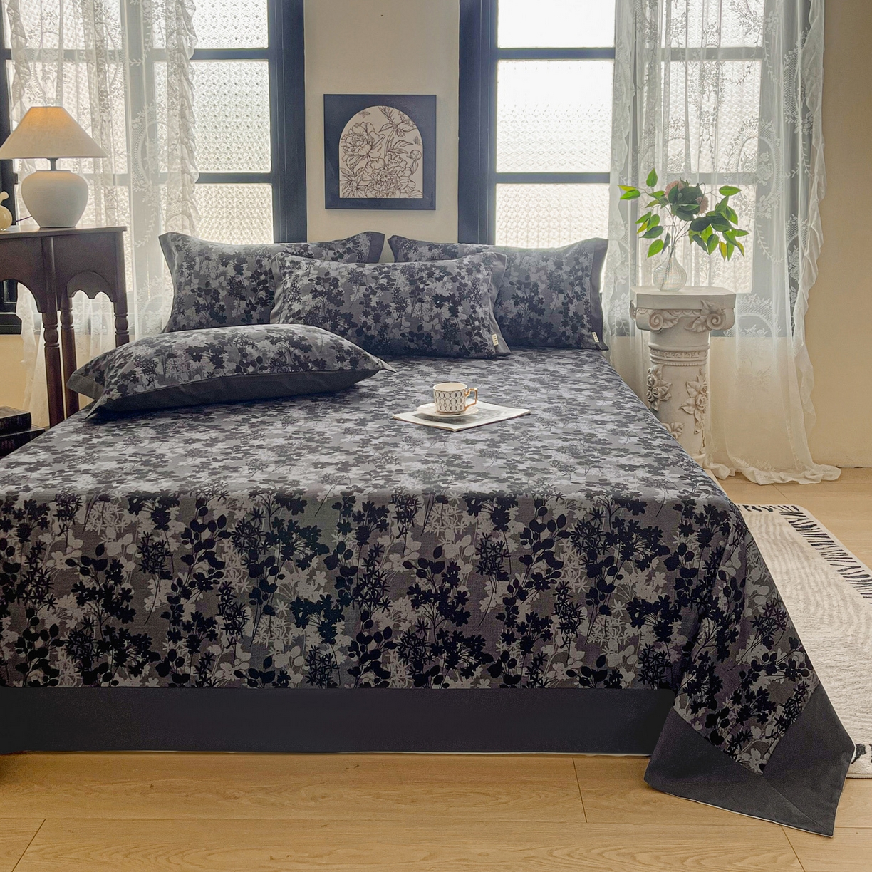 91家纺网 家纺一手货源 找家纺 慕梵家居2025新款100%全棉磨毛包边单床单 繁花藤叙