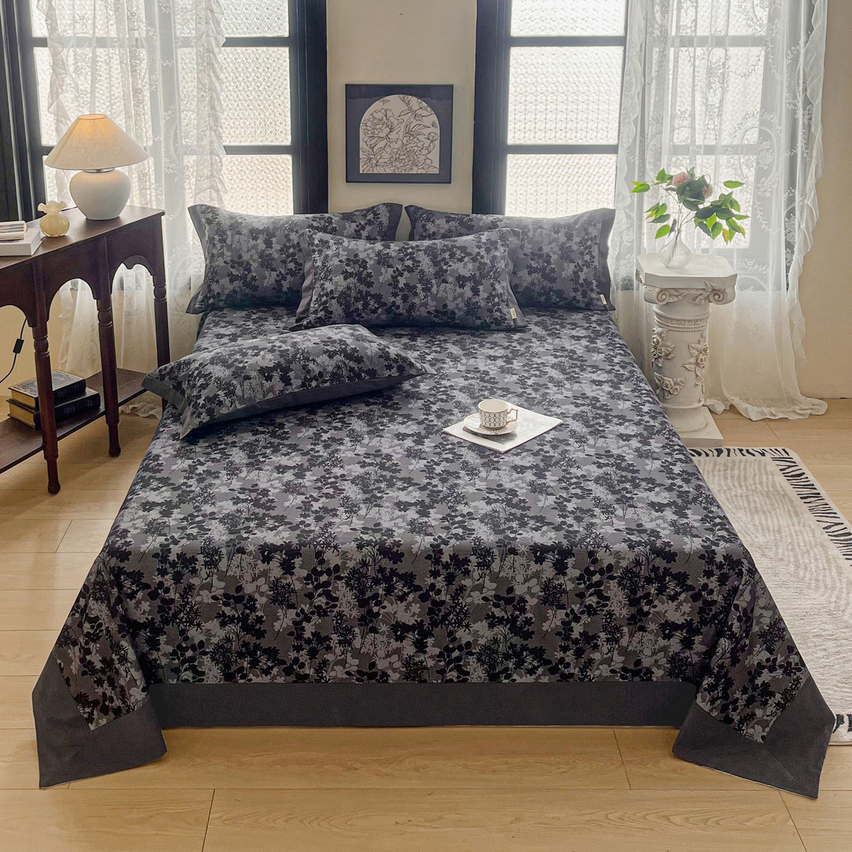 91家纺网 家纺一手货源 找家纺 慕梵家居2025新款100%全棉磨毛包边单床单 繁花藤叙