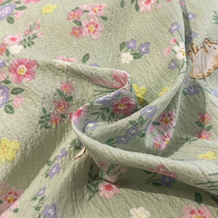 91家纺网 家纺一手货源 找家纺 王朝国际 2026爆款皱皱双层纱四件套花园小兔