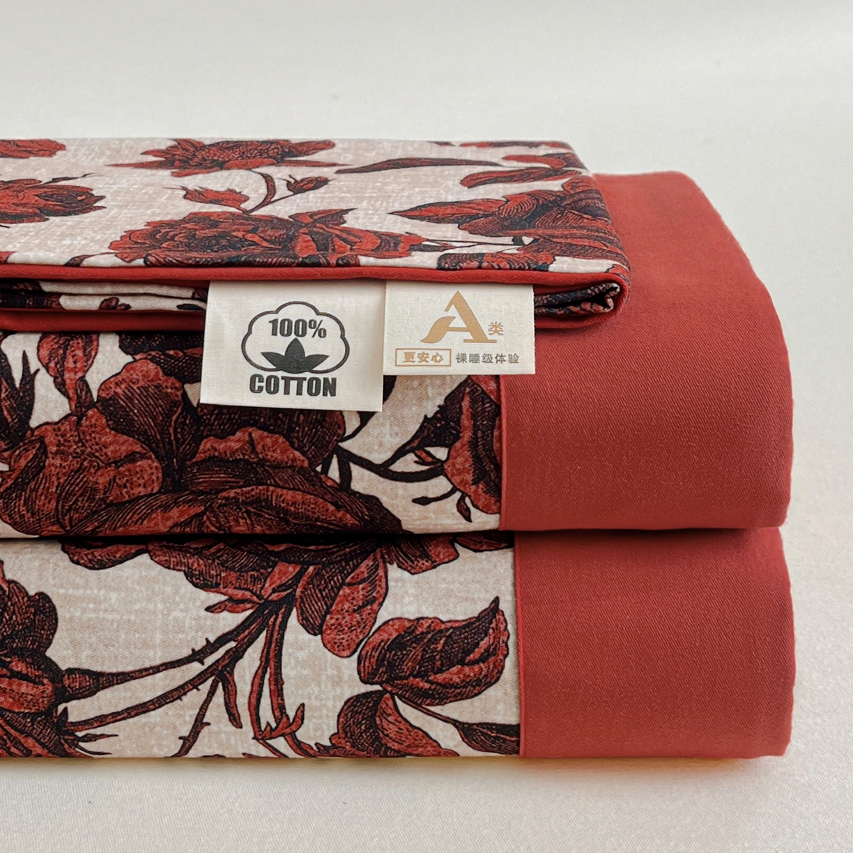 91家纺网 家纺一手货源 找家纺 慕梵家居2025新款100%全棉磨毛包边单床单 红色玫瑰