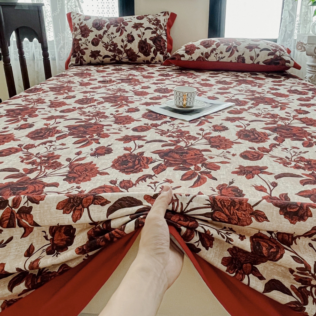 91家纺网 家纺一手货源 找家纺 慕梵家居2025新款100%全棉磨毛包边单床单 红色玫瑰