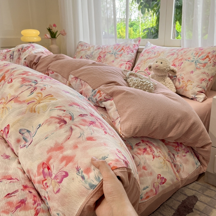 王朝国际 2026爆款皱皱双层纱四件套浪漫之约