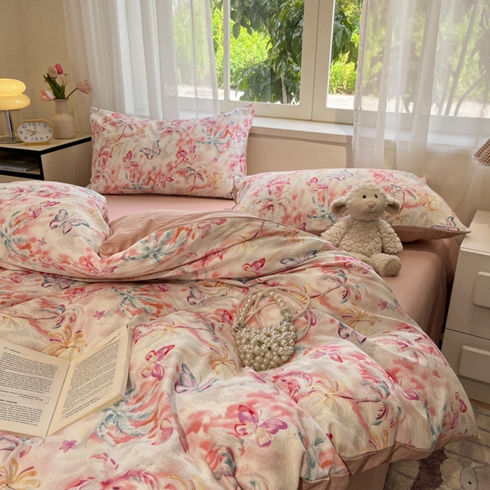 91家纺网 家纺一手货源 找家纺 王朝国际 2026爆款皱皱双层纱四件套浪漫之约