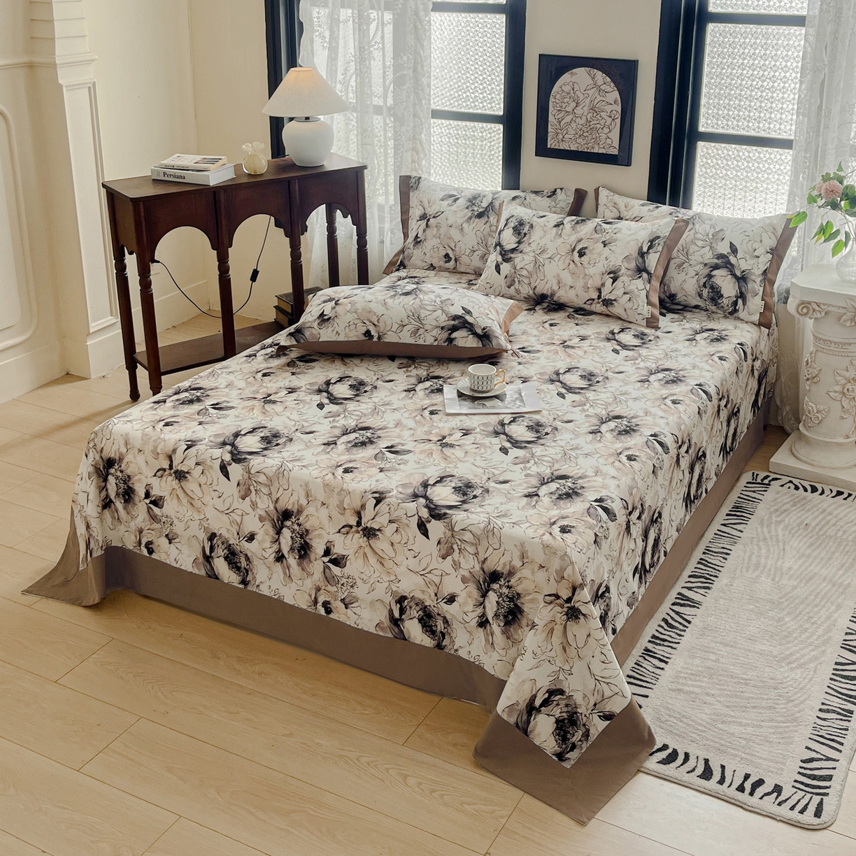 91家纺网 家纺一手货源 找家纺 慕梵家居2025新款100%全棉磨毛包边单床单 暮秋鎏金