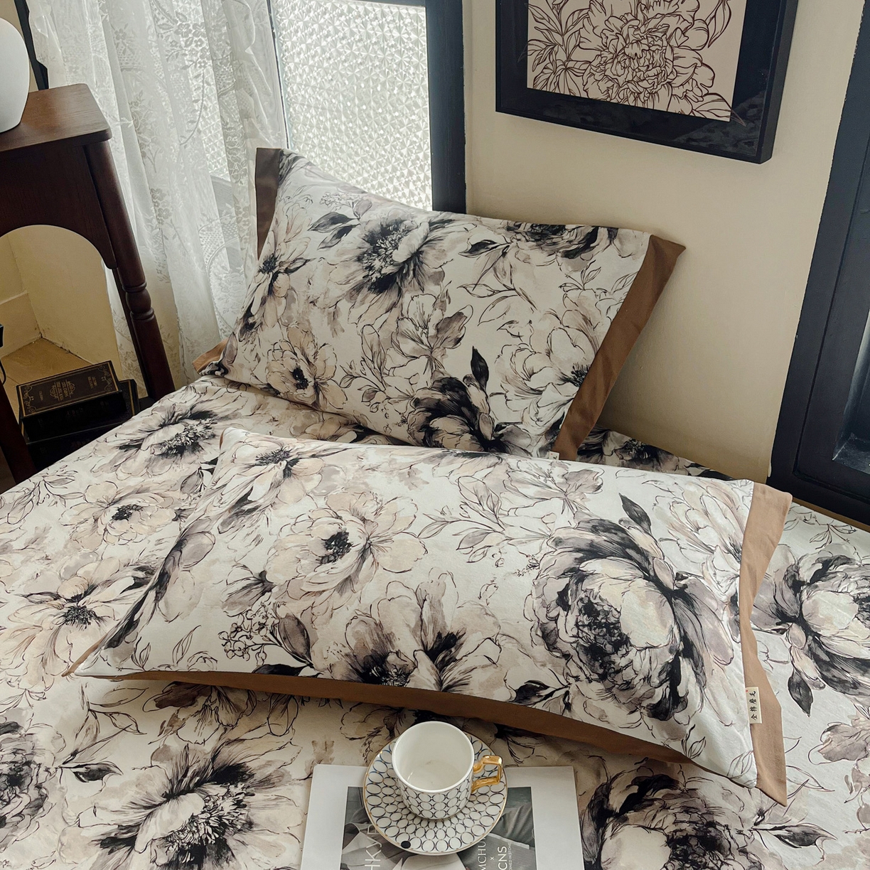 91家纺网 家纺一手货源 找家纺 慕梵家居2025新款100%全棉磨毛包边单床单 暮秋鎏金