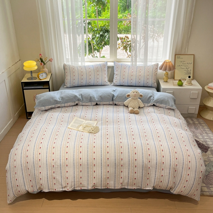 91家纺网 家纺一手货源 找家纺 王朝国际 2026爆款皱皱双层纱四件套郁金香