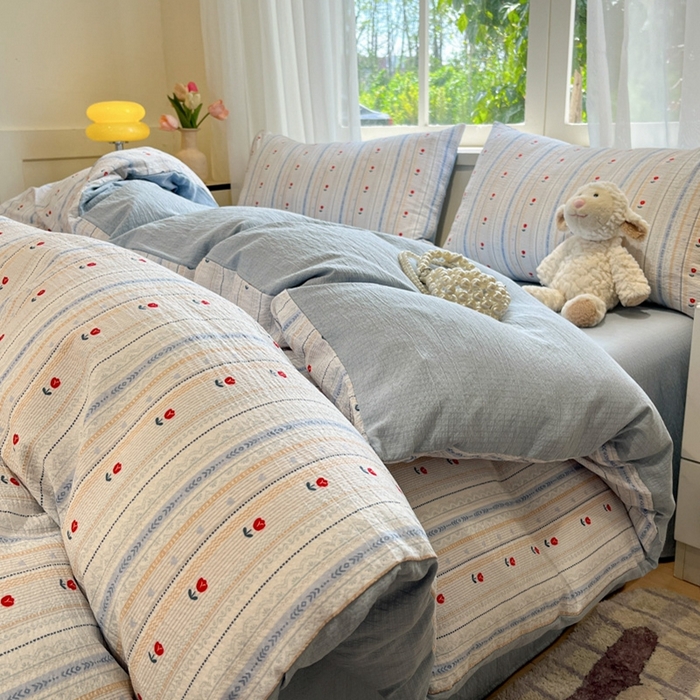 王朝国际 2026爆款皱皱双层纱四件套郁金香