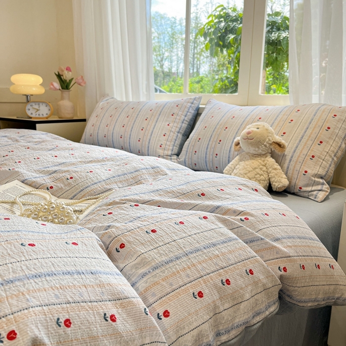 91家纺网 家纺一手货源 找家纺 王朝国际 2026爆款皱皱双层纱四件套郁金香