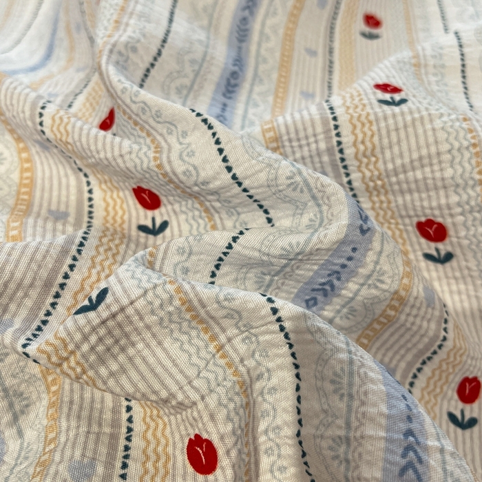 91家纺网 家纺一手货源 找家纺 王朝国际 2026爆款皱皱双层纱四件套郁金香