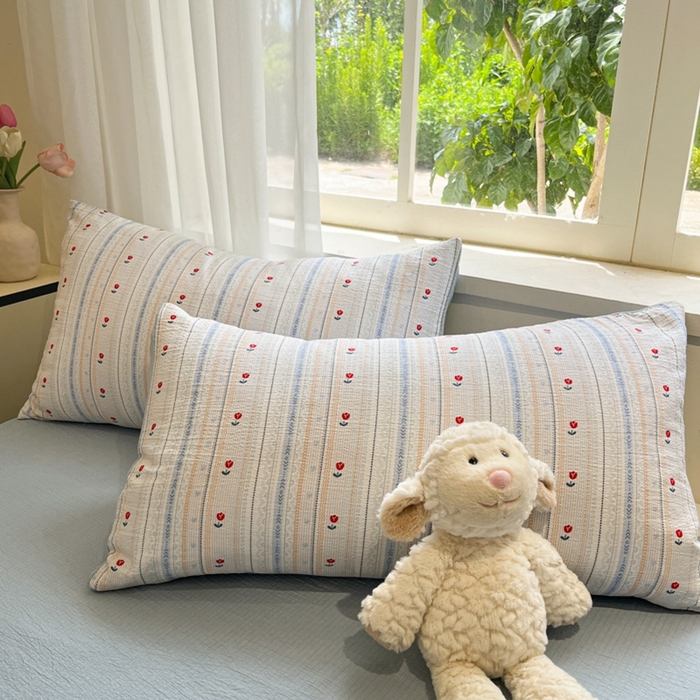 91家纺网 家纺一手货源 找家纺 王朝国际 2026爆款皱皱双层纱四件套郁金香