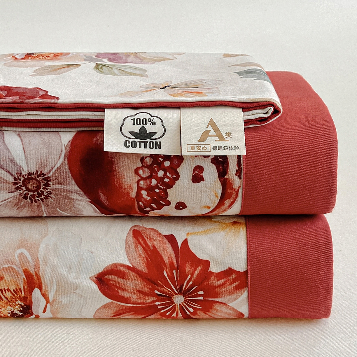 91家纺网 家纺一手货源 找家纺 慕梵家居2025新款100%全棉磨毛包边单床单 石榴花红