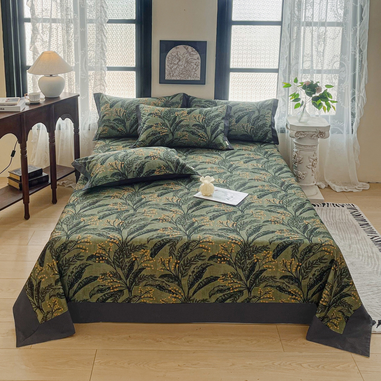 91家纺网 家纺一手货源 找家纺 慕梵家居2025新款100%全棉磨毛包边单床单 硕果累累