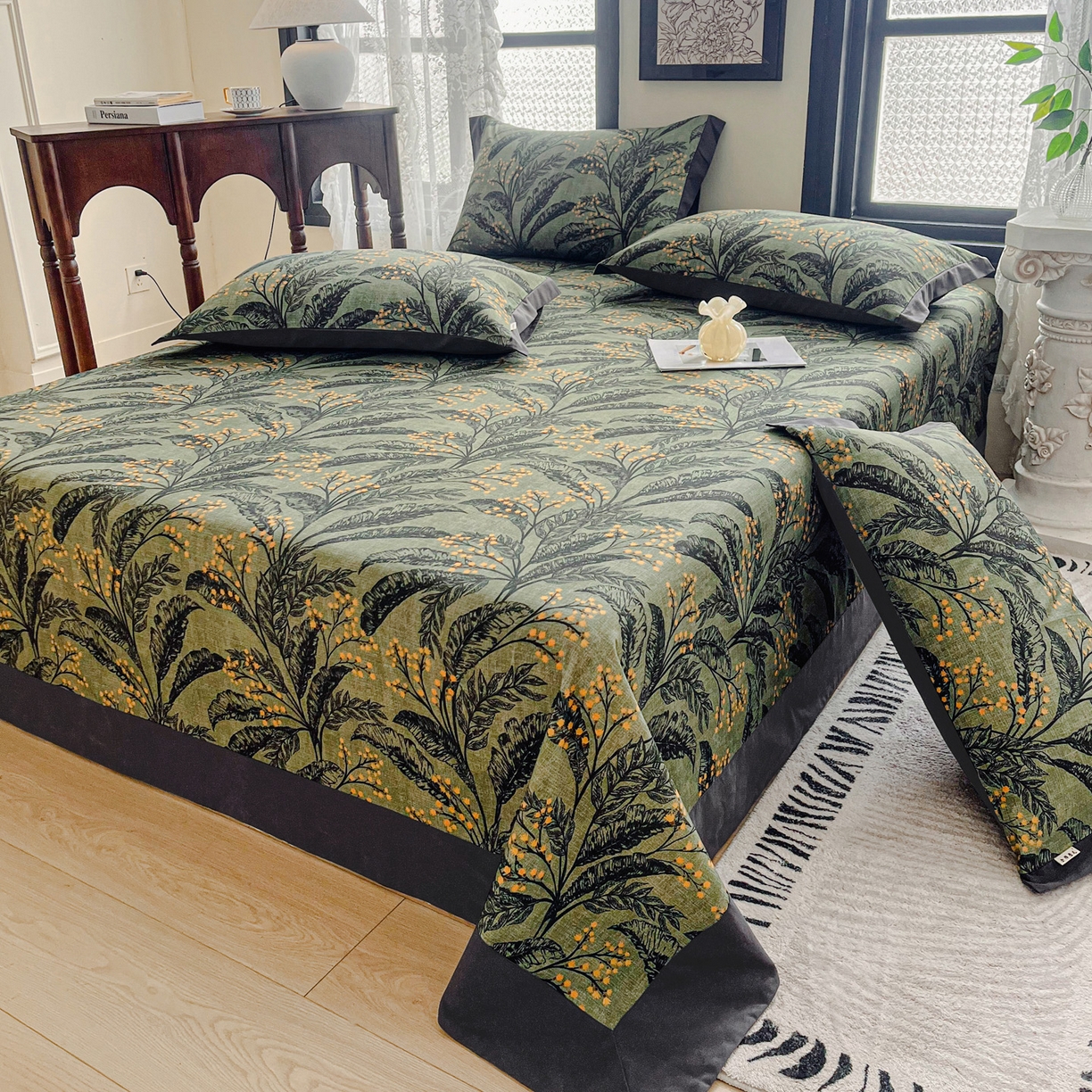 91家纺网 家纺一手货源 找家纺 慕梵家居2025新款100%全棉磨毛包边单床单 硕果累累