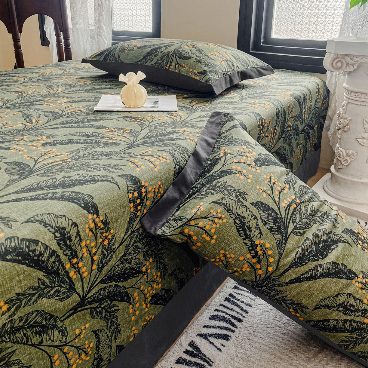 91家纺网 家纺一手货源 找家纺 慕梵家居2025新款100%全棉磨毛包边单床单 硕果累累