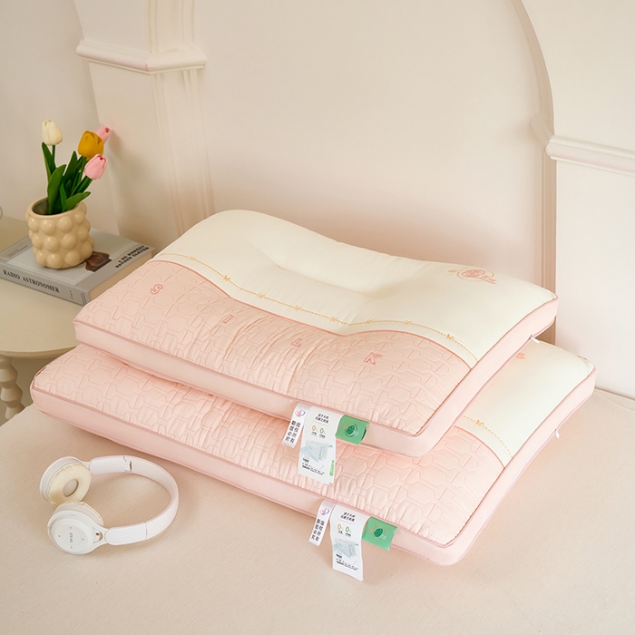 91家纺网 家纺一手货源 找家纺 晚儿 2025新款天丝美 肤护颈枕枕头枕芯 粉色