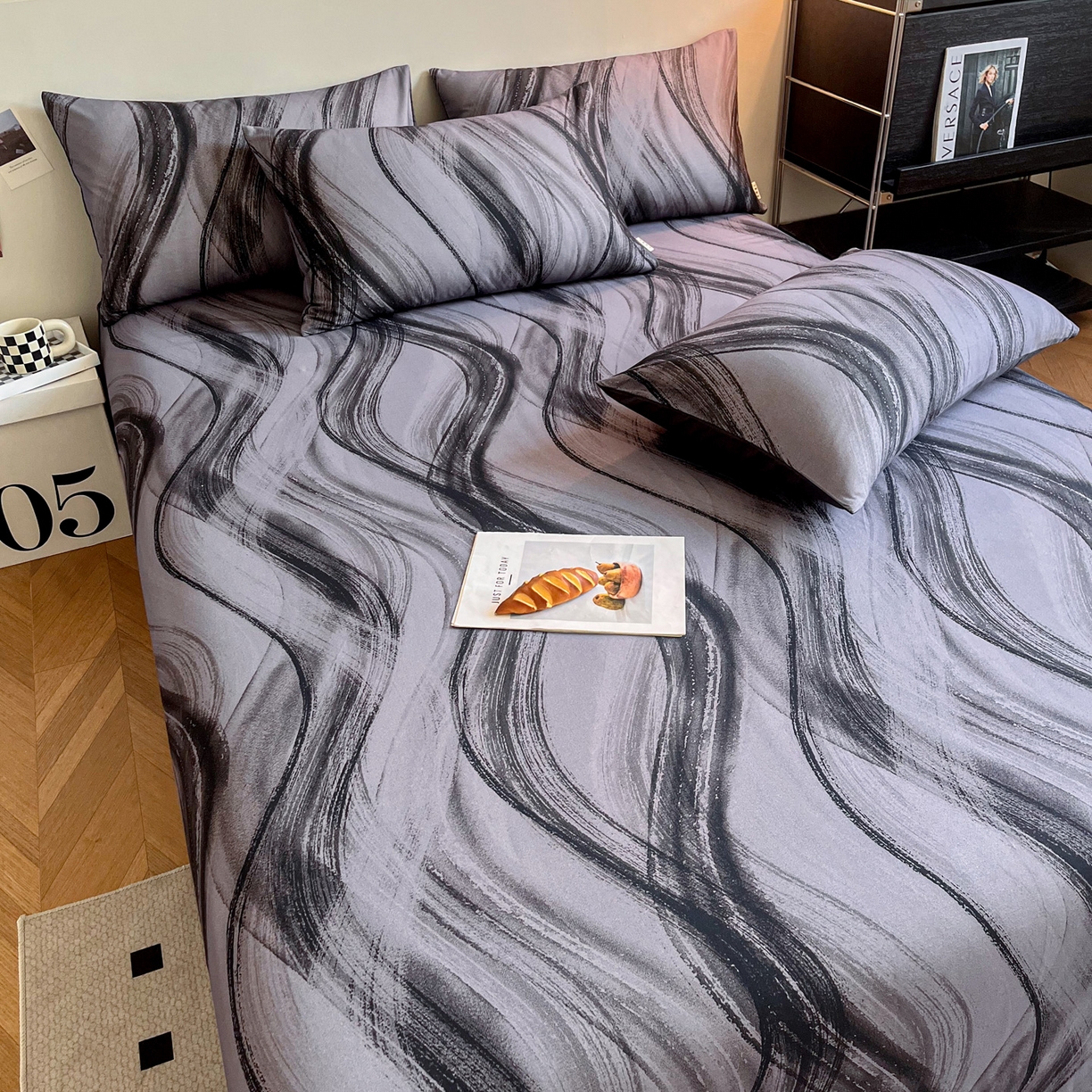 91家纺网 家纺一手货源 找家纺 慕梵家居2025新款100%全棉磨毛单床单 几何灰