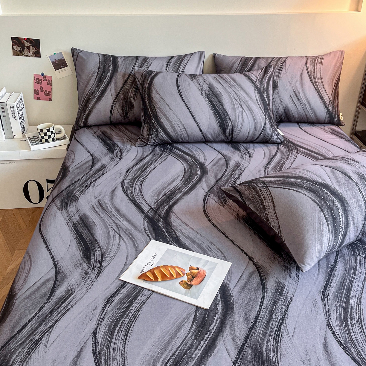 91家纺网 家纺一手货源 找家纺 慕梵家居2025新款100%全棉磨毛单床单 几何灰