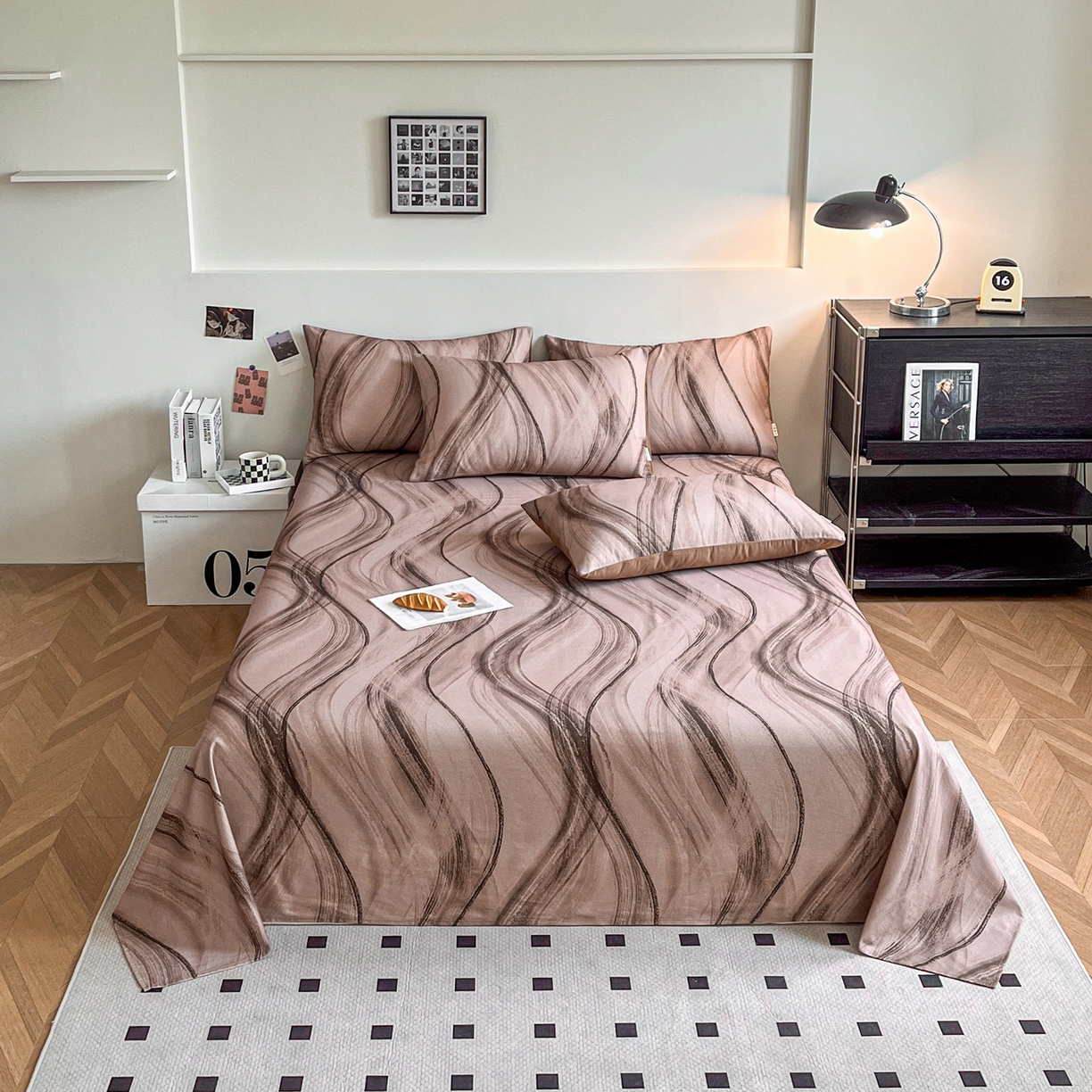 91家纺网 家纺一手货源 找家纺 慕梵家居2025新款100%全棉磨毛单床单 几何咖