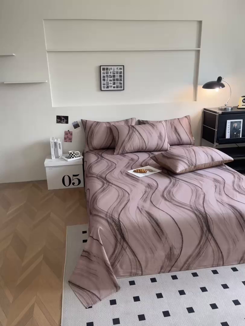 91家纺网 家纺一手货源 找家纺 慕梵家居2025新款100%全棉磨毛单床单 几何咖