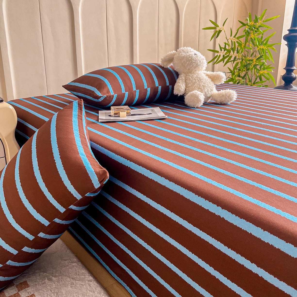 91家纺网 家纺一手货源 找家纺 慕梵家居2025新款100%全棉磨毛单床单 律动咖