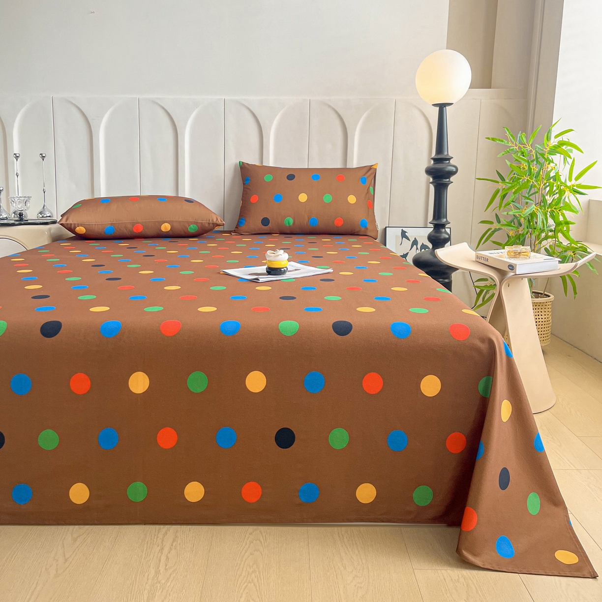 91家纺网 家纺一手货源 找家纺 慕梵家居2025新款100%全棉磨毛单床单 七彩波点