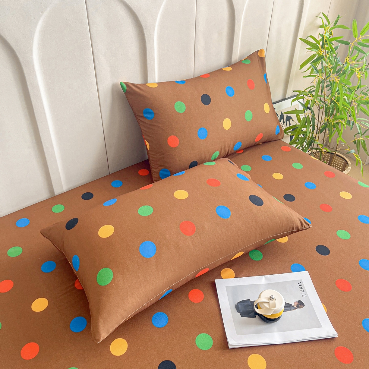 91家纺网 家纺一手货源 找家纺 慕梵家居2025新款100%全棉磨毛单床单 七彩波点