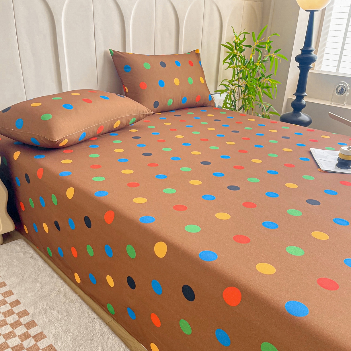 91家纺网 家纺一手货源 找家纺 慕梵家居2025新款100%全棉磨毛单床单 七彩波点