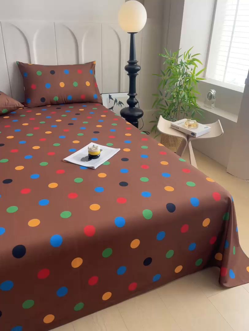 91家纺网 家纺一手货源 找家纺 慕梵家居2025新款100%全棉磨毛单床单 七彩波点