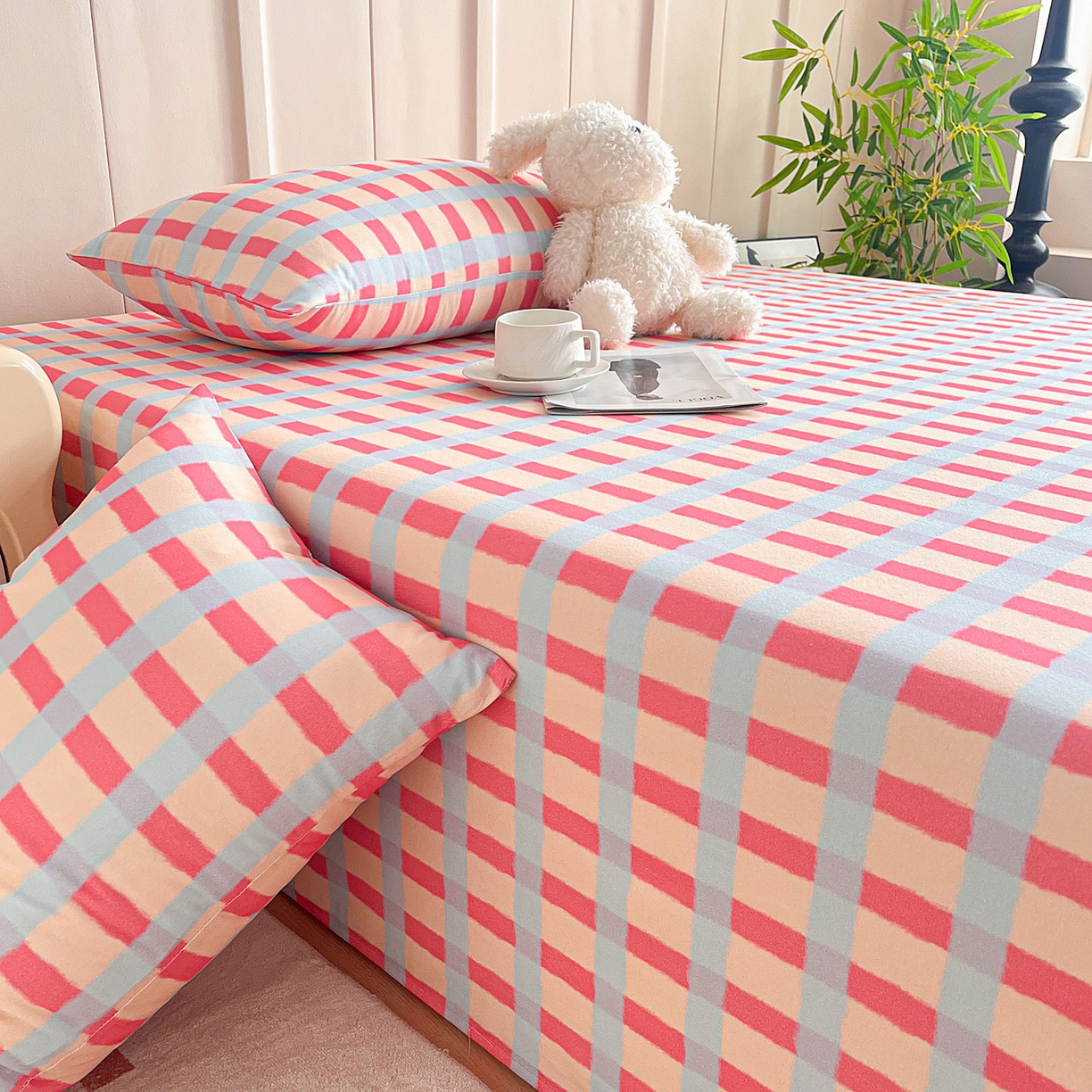 91家纺网 家纺一手货源 找家纺 慕梵家居2025新款100%全棉磨毛单床单 糖果粉