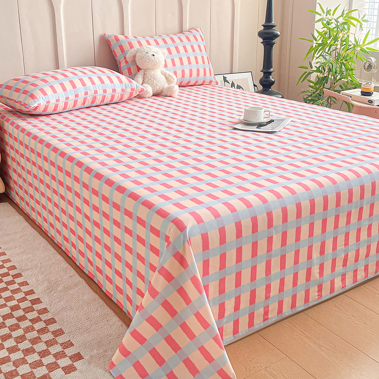 91家纺网 家纺一手货源 找家纺 慕梵家居2025新款100%全棉磨毛单床单 糖果粉