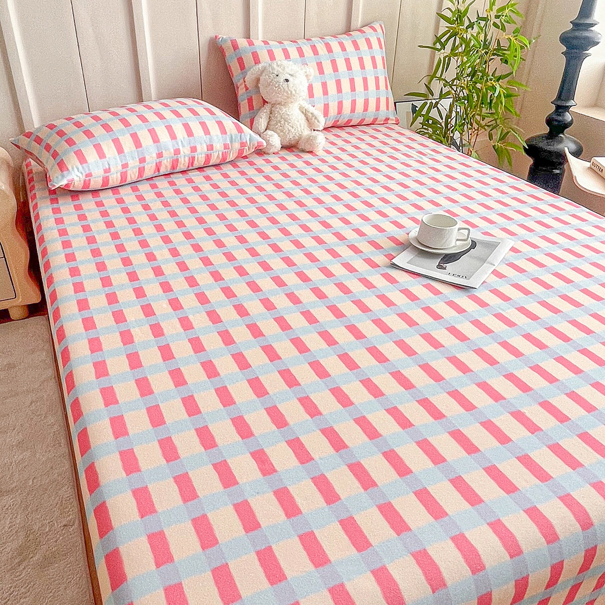 91家纺网 家纺一手货源 找家纺 慕梵家居2025新款100%全棉磨毛单床单 糖果粉