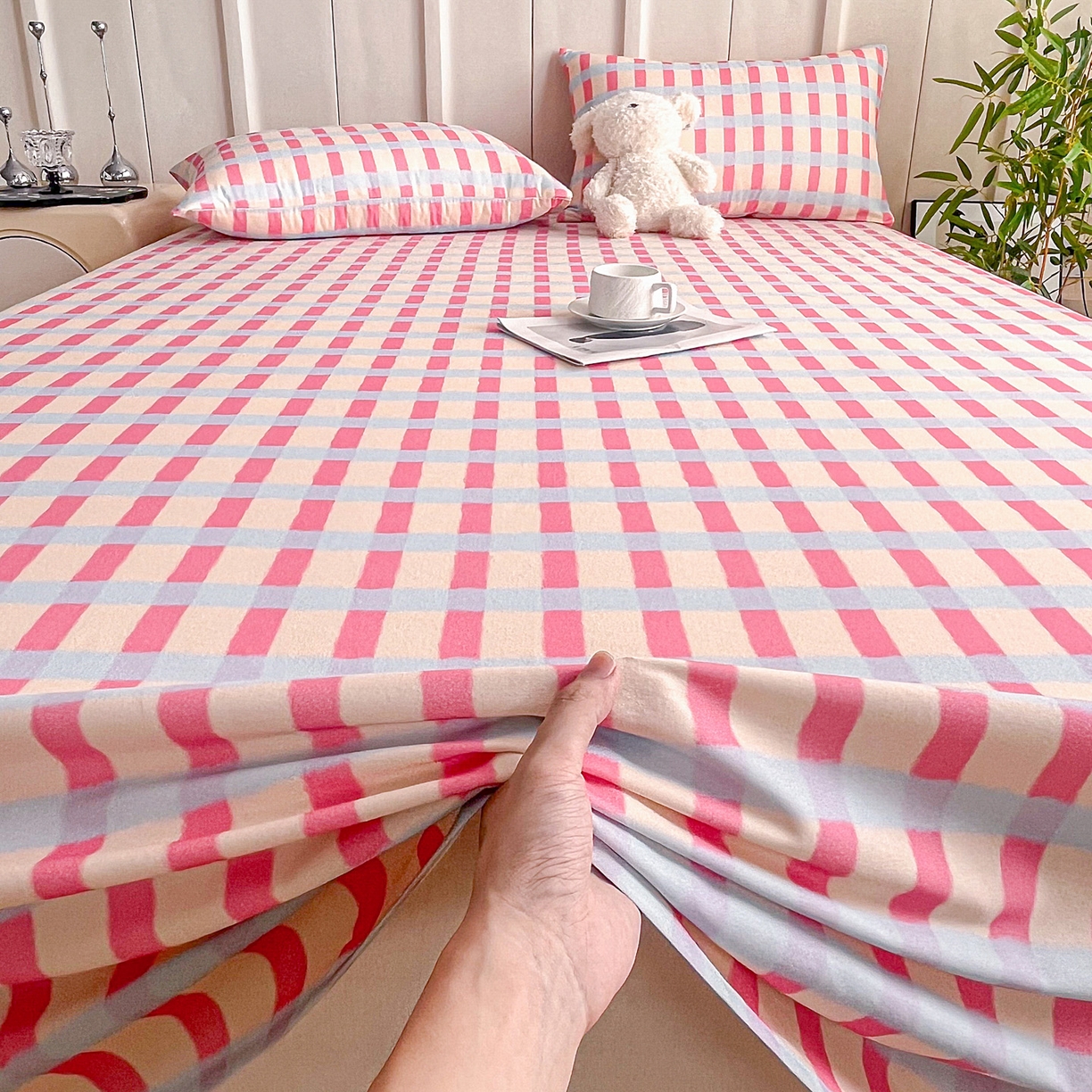 91家纺网 家纺一手货源 找家纺 慕梵家居2025新款100%全棉磨毛单床单 糖果粉