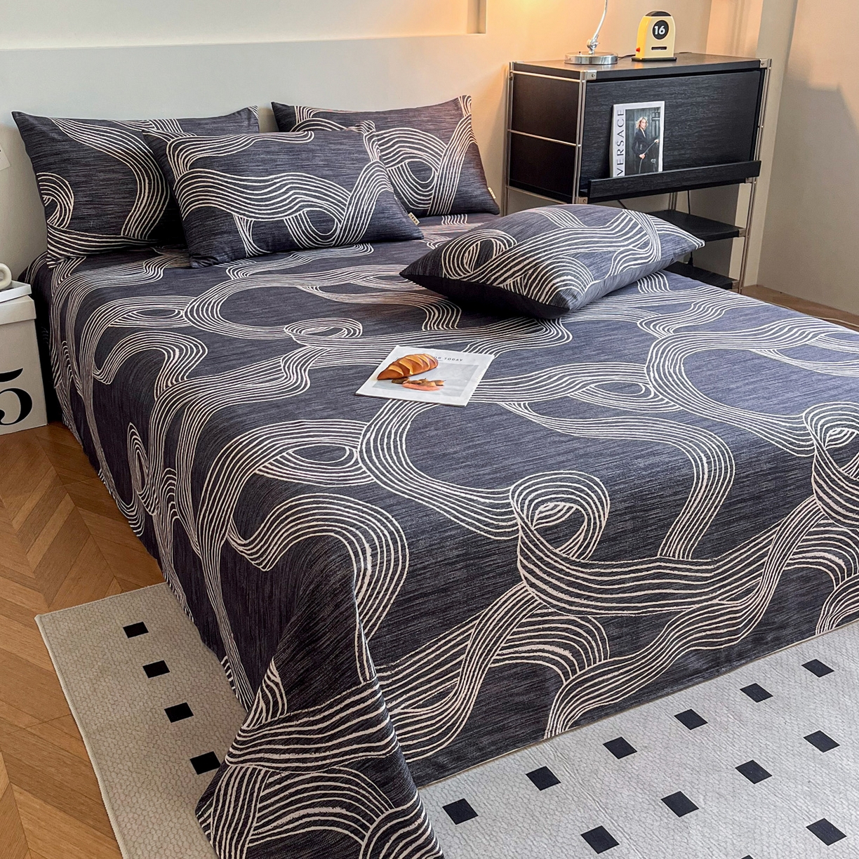 91家纺网 家纺一手货源 找家纺 慕梵家居2025新款100%全棉磨毛单床单 星轨