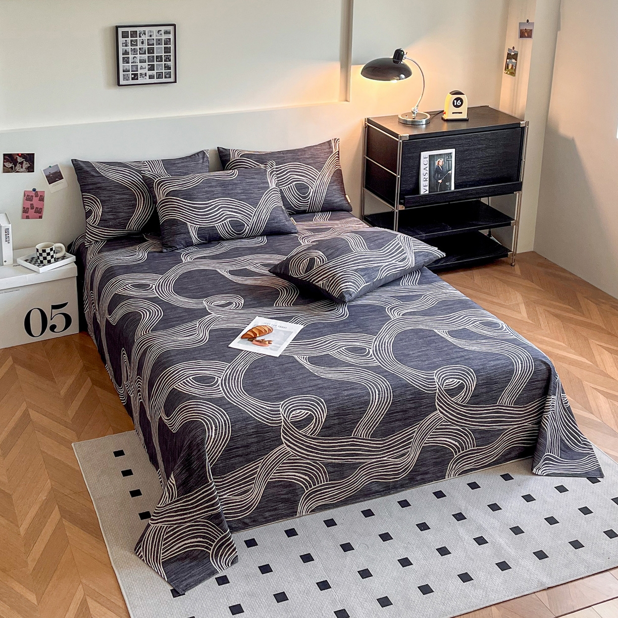 91家纺网 家纺一手货源 找家纺 慕梵家居2025新款100%全棉磨毛单床单 星轨