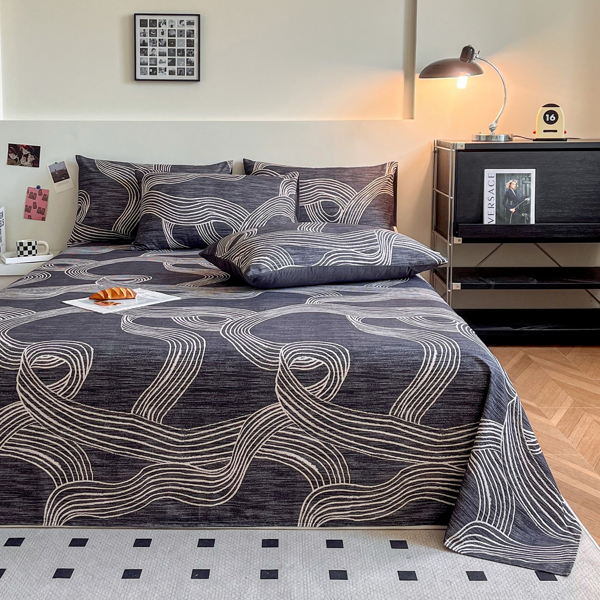 91家纺网 家纺一手货源 找家纺 慕梵家居2025新款100%全棉磨毛单床单 星轨