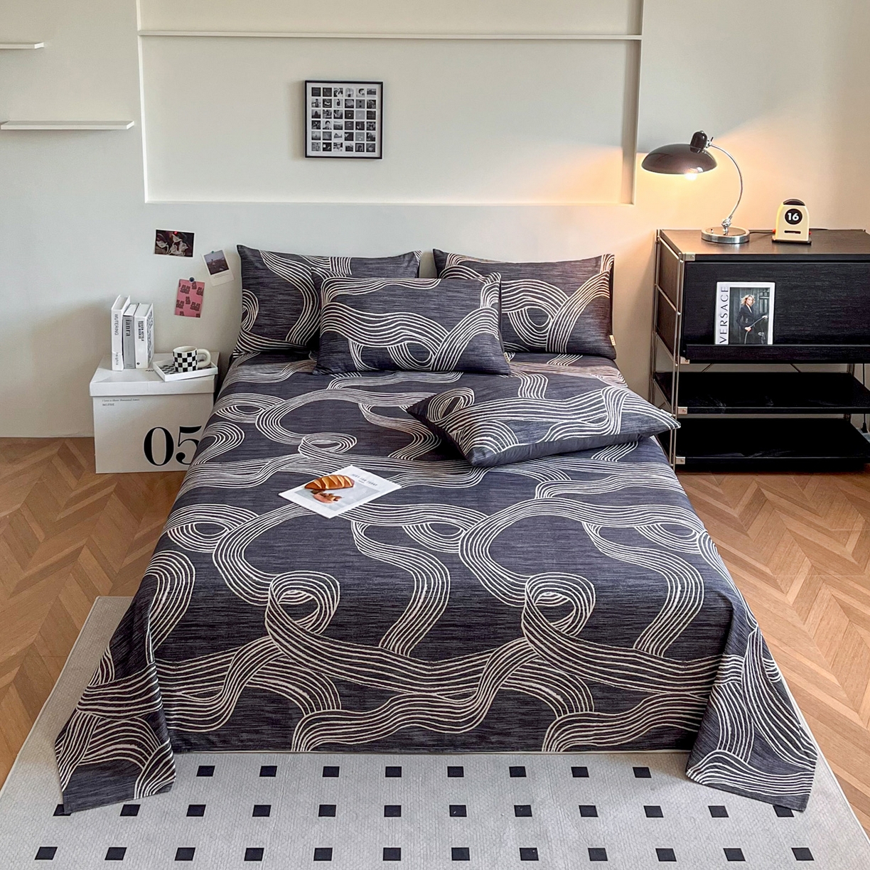 91家纺网 家纺一手货源 找家纺 慕梵家居2025新款100%全棉磨毛单床单 星轨