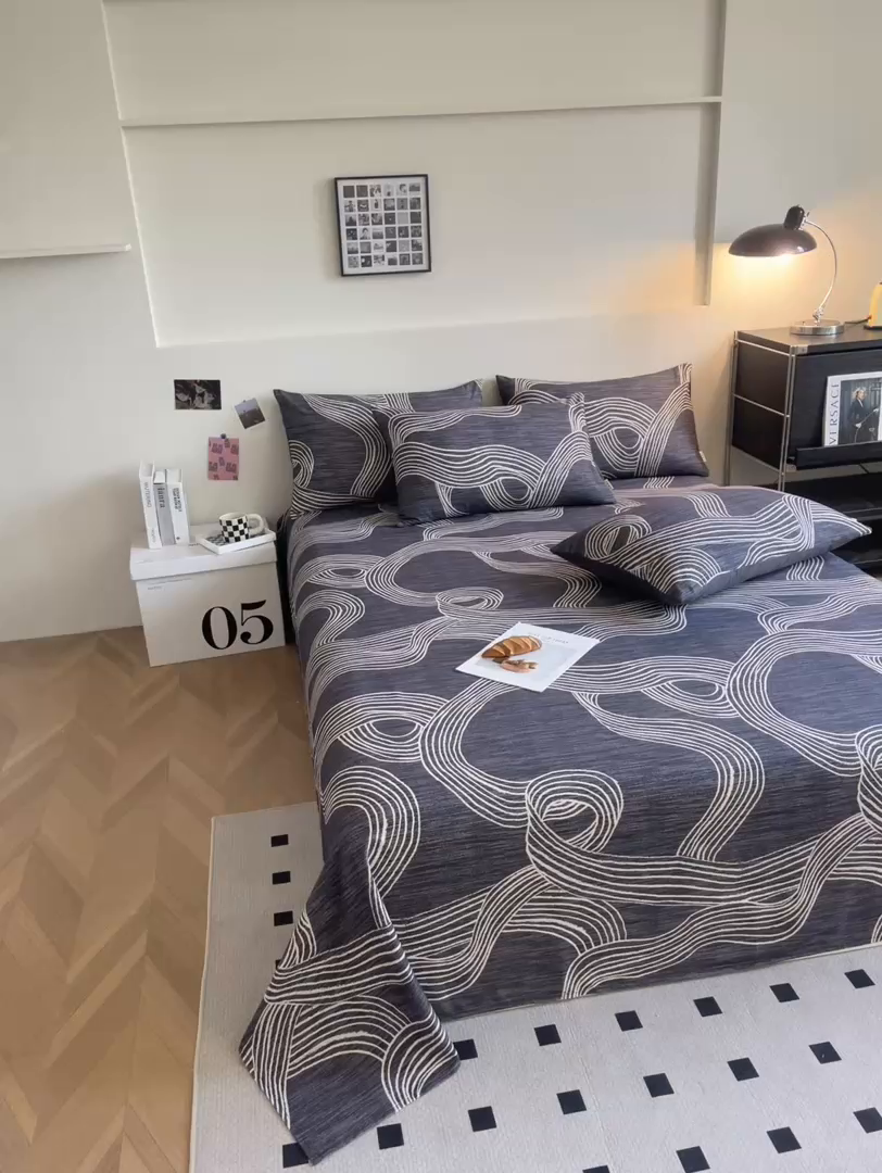 91家纺网 家纺一手货源 找家纺 慕梵家居2025新款100%全棉磨毛单床单 星轨