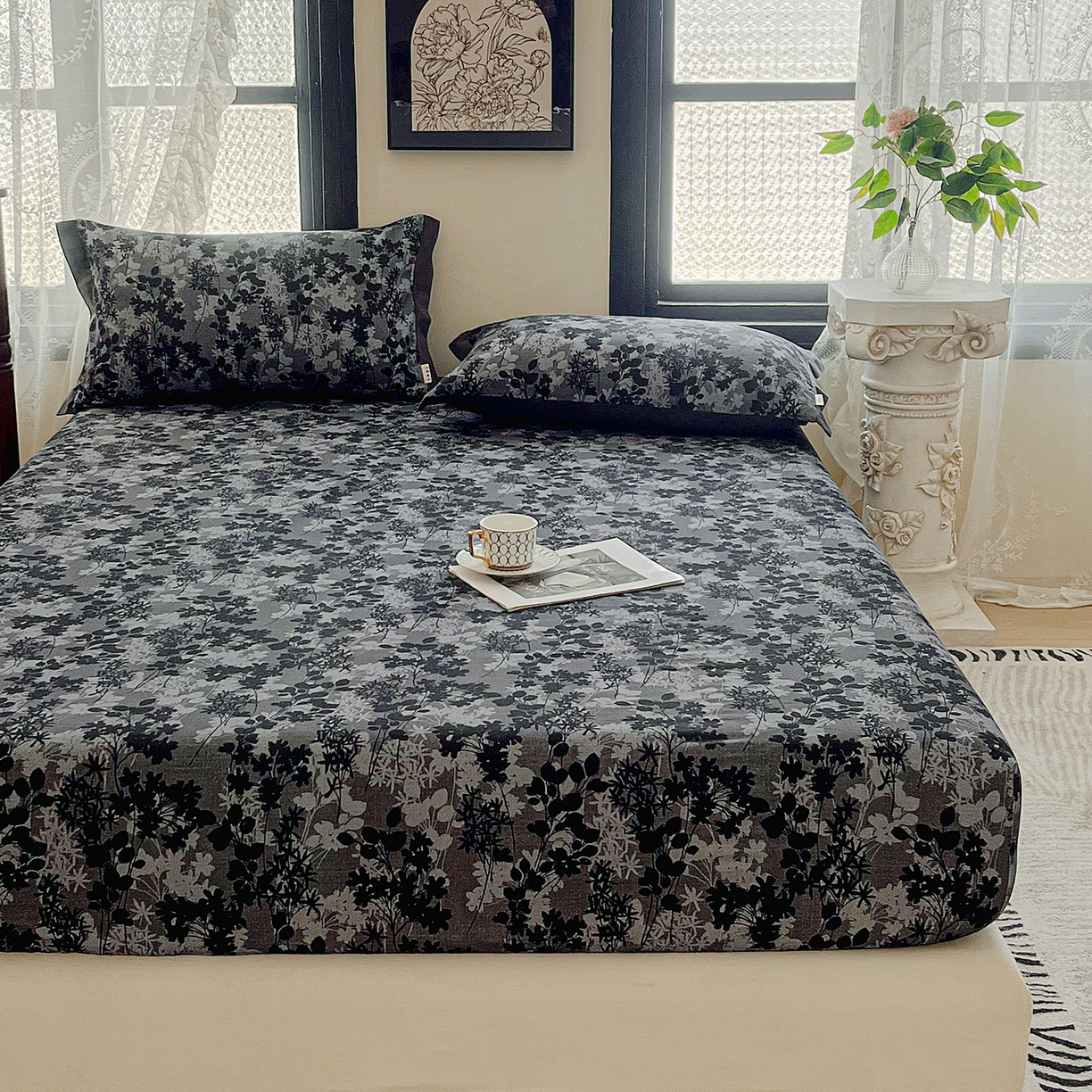 91家纺网 家纺一手货源 找家纺 慕梵家居2025新款100%全棉磨毛包边款床笠 繁花藤叙