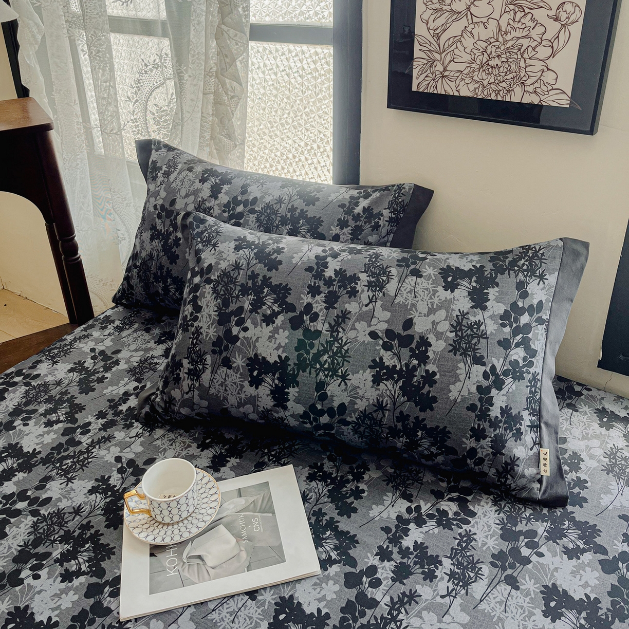 91家纺网 家纺一手货源 找家纺 慕梵家居2025新款100%全棉磨毛包边款床笠 繁花藤叙