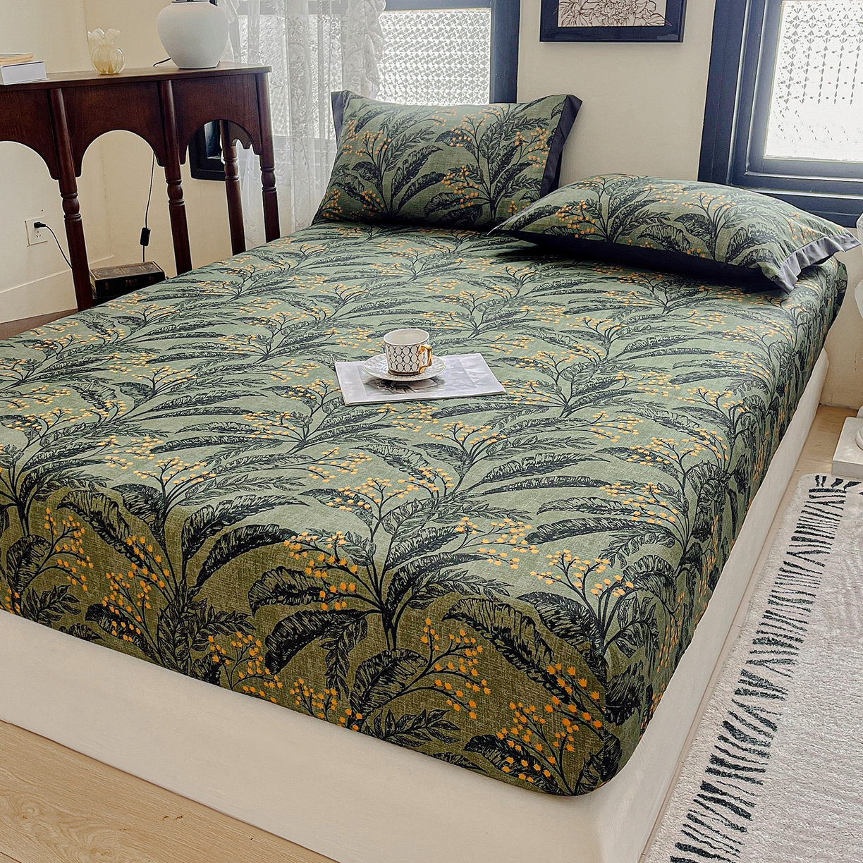 91家纺网 家纺一手货源 找家纺 慕梵家居2025新款100%全棉磨毛包边款床笠 硕果累累