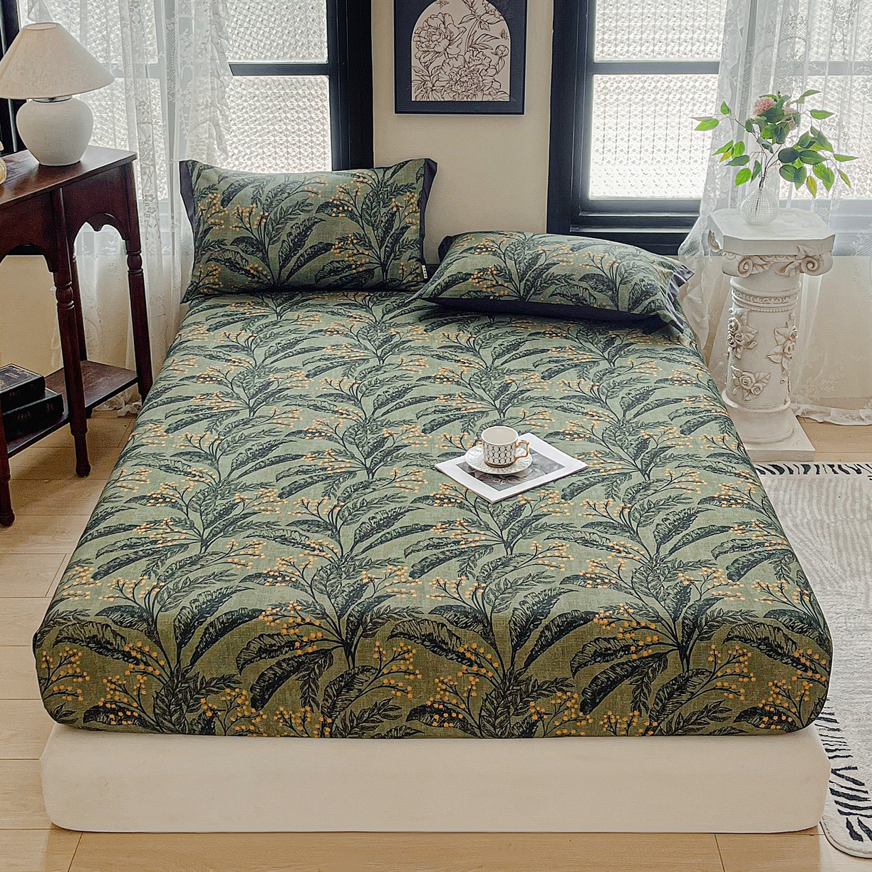 91家纺网 家纺一手货源 找家纺 慕梵家居2025新款100%全棉磨毛包边款床笠 硕果累累