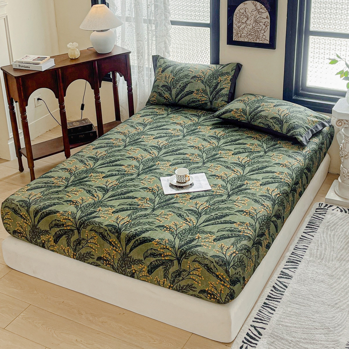 91家纺网 家纺一手货源 找家纺 慕梵家居2025新款100%全棉磨毛包边款床笠 硕果累累